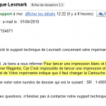 Réponse du support Lexmark